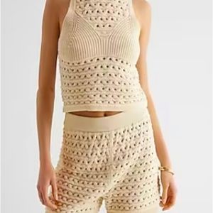 Express; 2-piece crocheted tank top and high waist short set